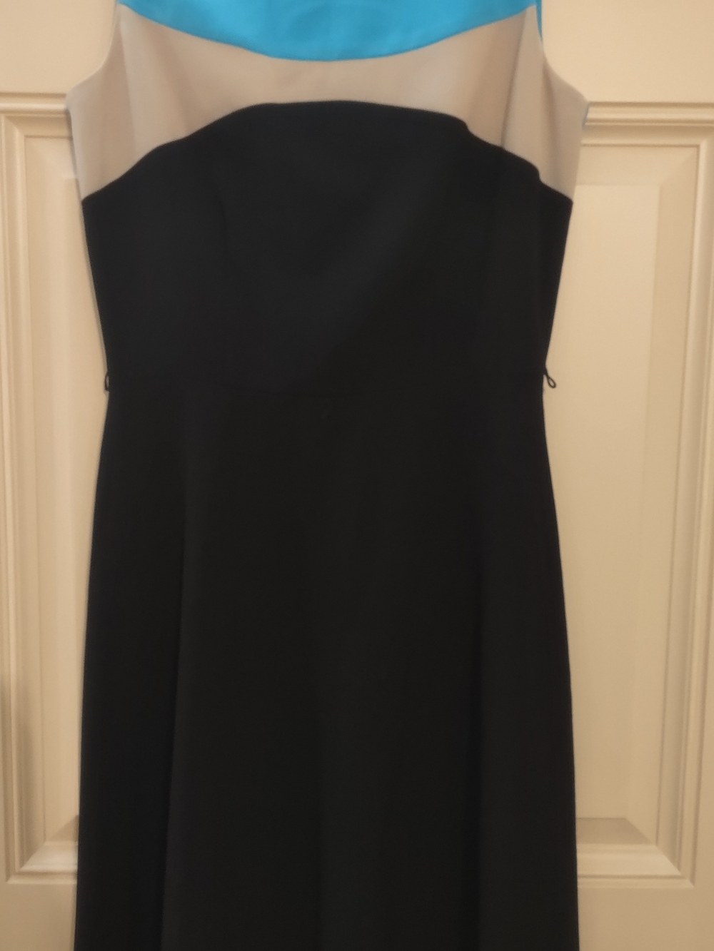 Calvin Klein Strapless Colorblock A-Line Dress in Black, Cream & Turquoise